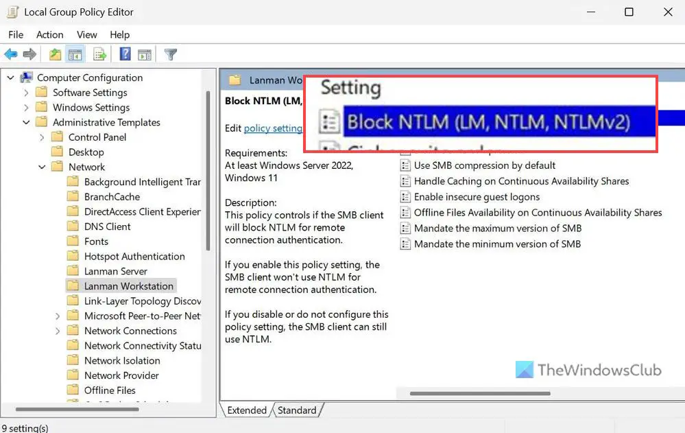 Block NTLM attacks over SMB in Windows 11 using GPEDIT or PowerShell