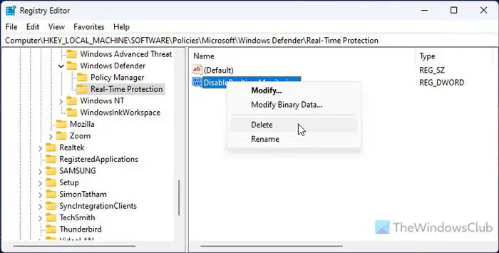 Can’t Turn On or Off Real-Time Protection on Windows 11