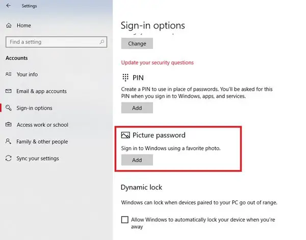 Picture Password in Windows 10