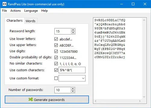 RandPass Lite password generator for PC