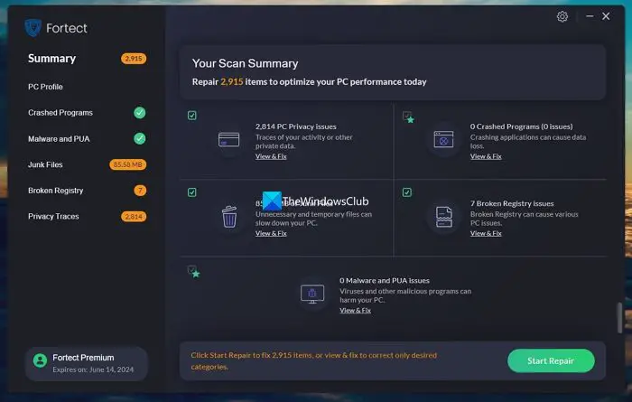 Scan Summary Fortect