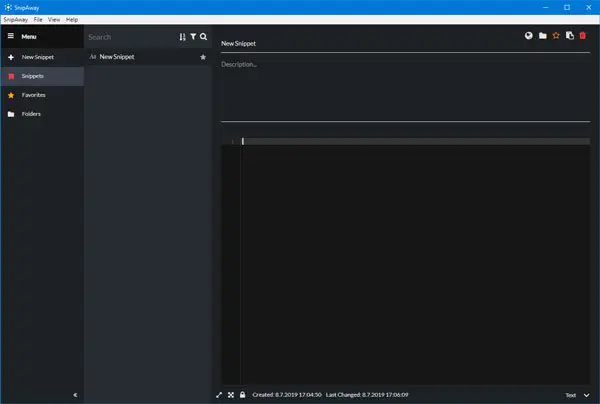 SnipAway: free code editor for Windows with dark theme