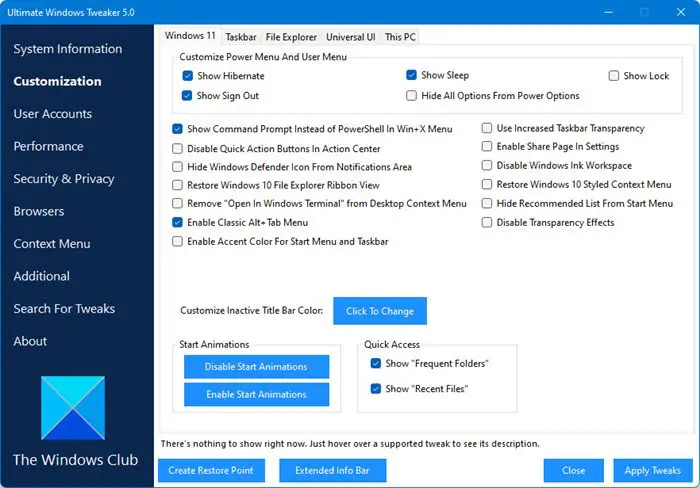 Ultimate Windows Tweaker 5.0 for Windows 11