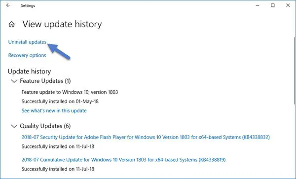 Uninstall Windows 10 Updates