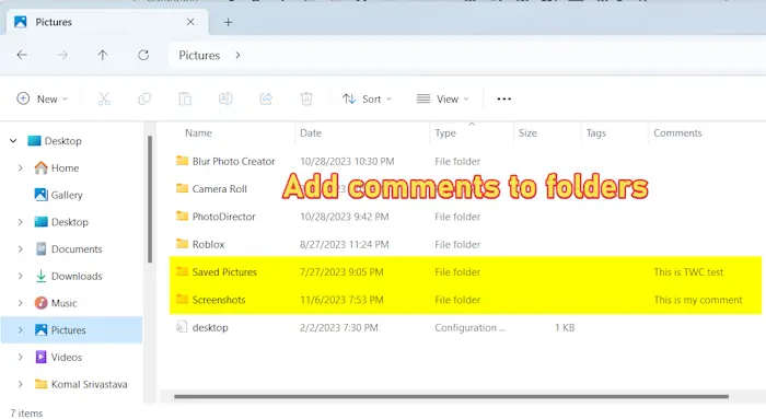 add Comments to Folders