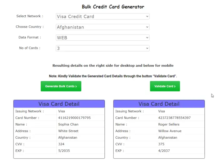 Credit Card Number Generator Websites