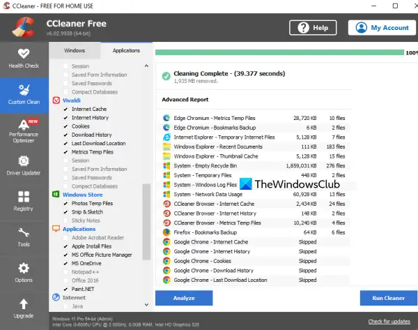 CCleaner Custom Clean category