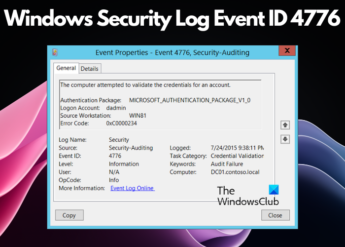 Windows Security Log Event ID 4776
