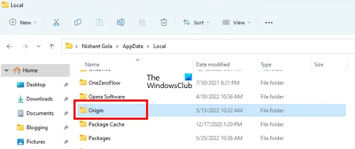 Delete Origin folder inside the Local folder