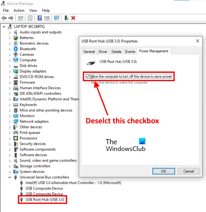 Disable USB Root Hub Power Management