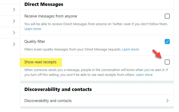 How to enable or disable read receipt for Twitter direct messages