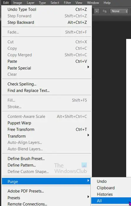 Fix-Photoshop-running-slow-Purge-all-top-menu