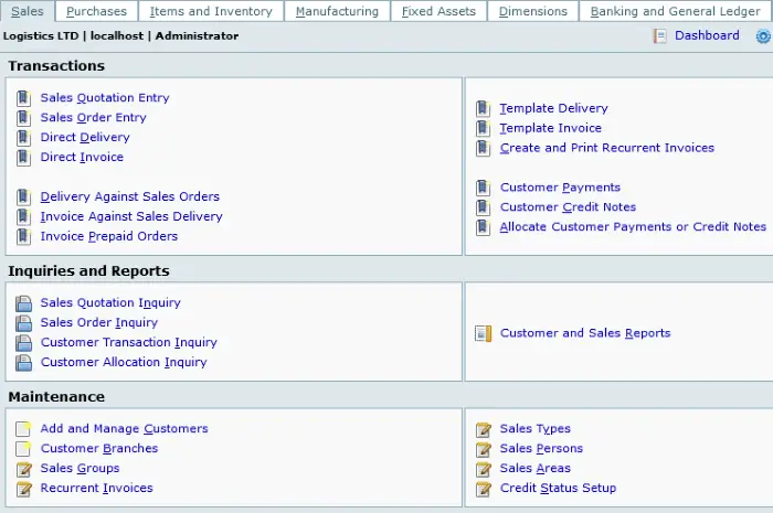 Free Logistics Software for Windows FrontAccounting ERP