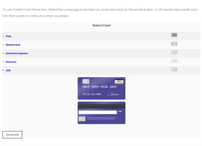 Credit Card Number Generator Websites