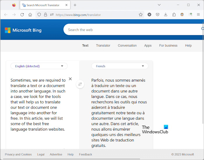 Microsoft Bing Translator