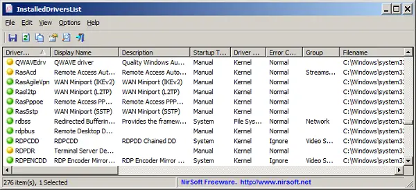 Nirsoft installed drivers list