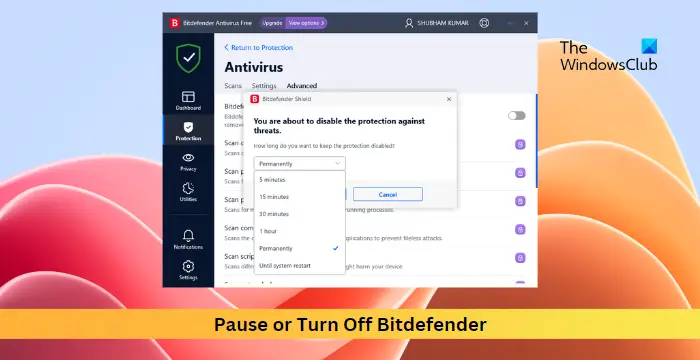 Pause or Turn Off Bitdefender