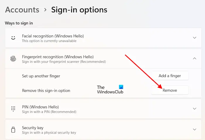 Remove Fingerprint recognition (Windows Hello)