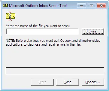 scanpst. exe dialog box