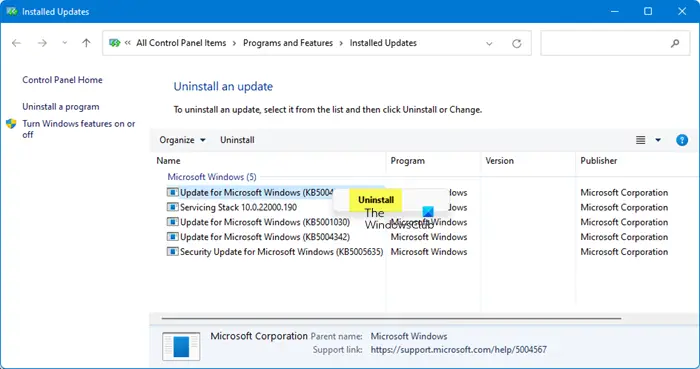 uninstall update windows 11