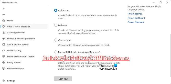 Windows Defender Offline Scan vs Full Scan vs Quick Scan